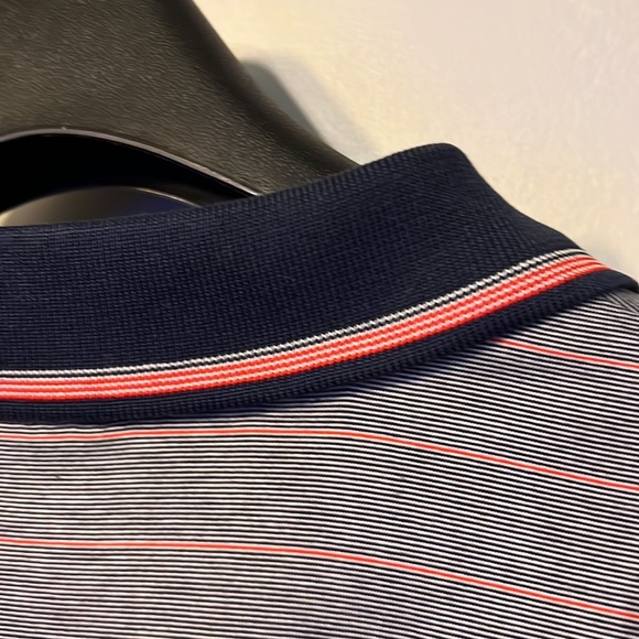 Hugo Boss Mercerized Cotton Polo Shirt; Blue w/ Red Microstripe (Men’s L) - Picture 6 of 6